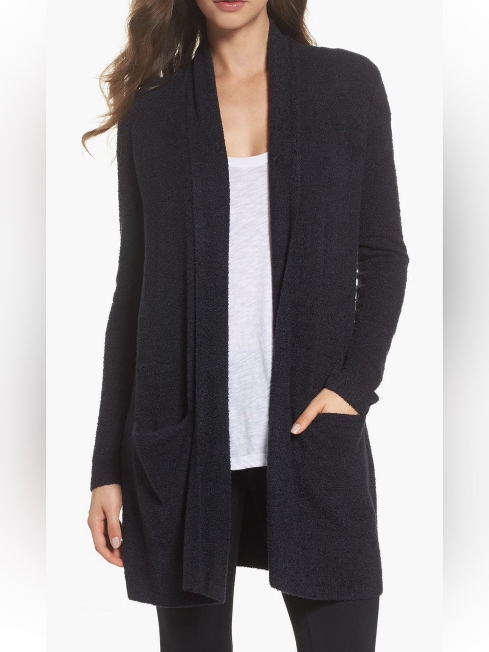 Barefoot Dreams Bamboo chic lite cardigan chunky Size large dark navy/black